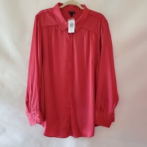 Torrid Madison Satin Button Up Long Sleeve Shirt Size 3X Holly Berry NEW Blouse